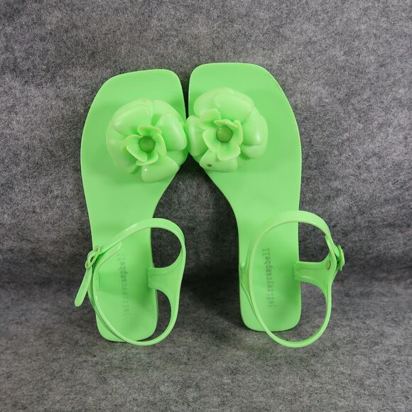 Jeffrey Campbell Shoes Womens 6 Sandal Jelly Flat Flower Thong Ankle Strap Green - Picture 7 of 15